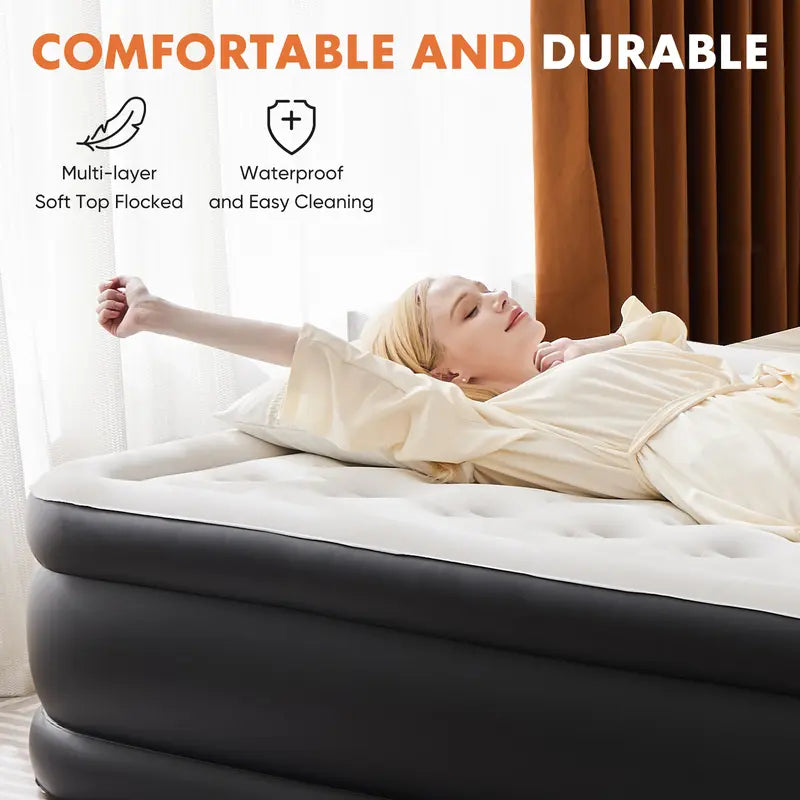 Sweetcrispy Air Mattress with Built-in Pump, 18" Double High Inflatable Bed, 660 lbs Capacity, Non-Slip Bottom, for Camping & Home