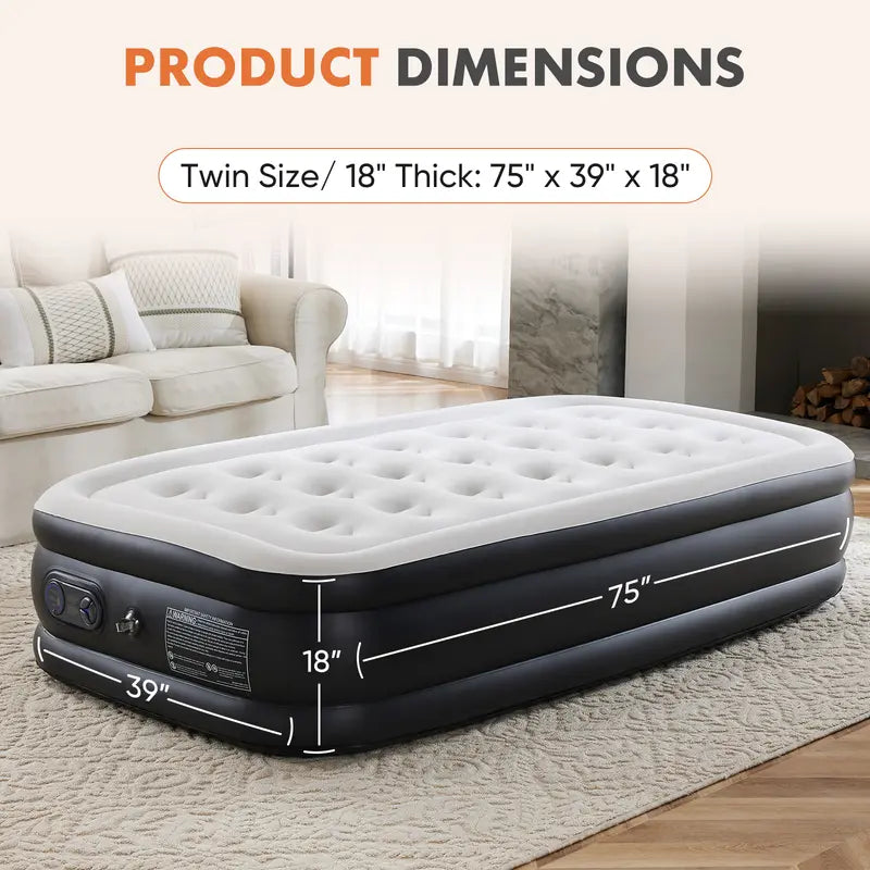Sweetcrispy Air Mattress with Built-in Pump, 18" Double High Inflatable Bed, 660 lbs Capacity, Non-Slip Bottom, for Camping & Home