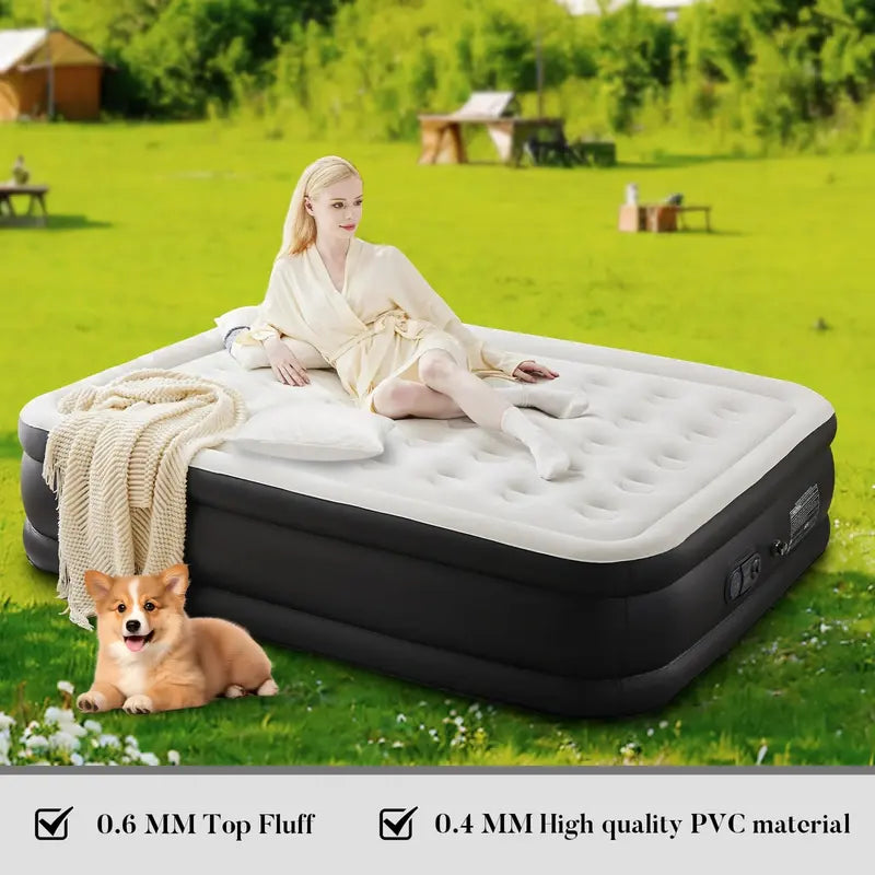 Sweetcrispy Air Mattress with Built-in Pump, 18" Double High Inflatable Bed, 660 lbs Capacity, Non-Slip Bottom, for Camping & Home