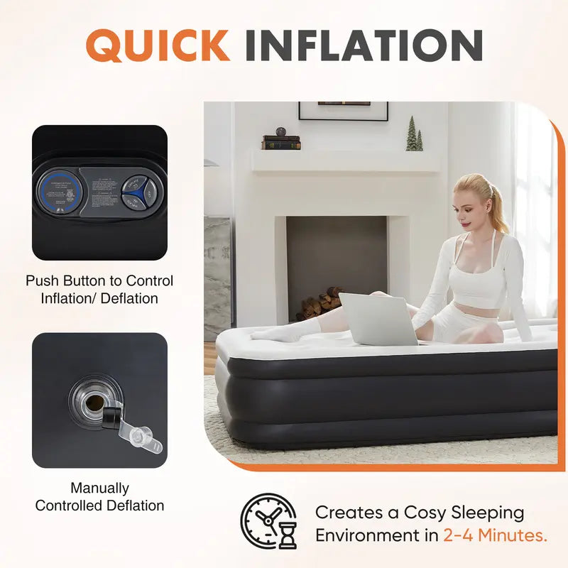 Sweetcrispy Air Mattress with Built-in Pump, 18" Double High Inflatable Bed, 660 lbs Capacity, Non-Slip Bottom, for Camping & Home