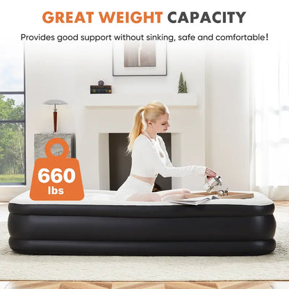 Sweetcrispy Air Mattress with Built-in Pump, 18" Double High Inflatable Bed, 660 lbs Capacity, Non-Slip Bottom, for Camping & Home